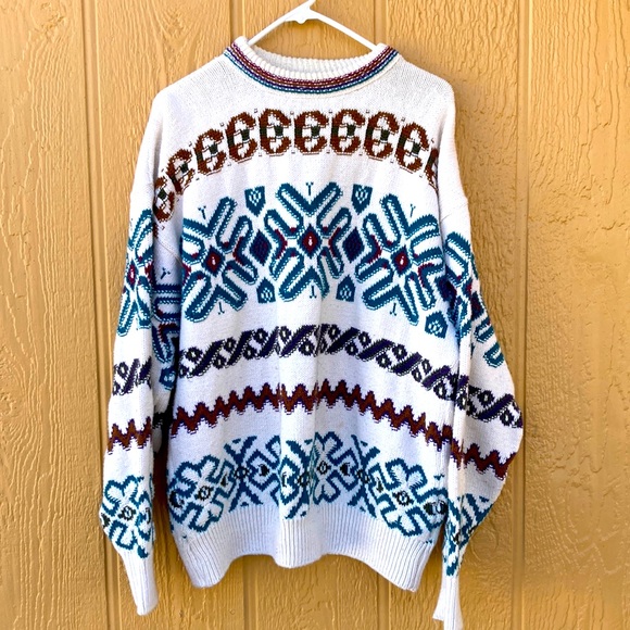 Van Heusen Other - Van Heusen 417 Cotton Sweater Vintage Off white turquoise brown maroon size XL